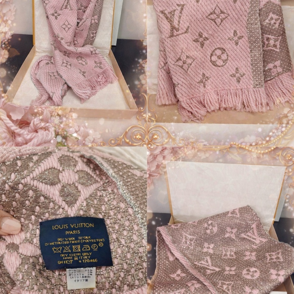 Louis Vuitton Dusty Pink Monogram Fringe Wrap Scarf